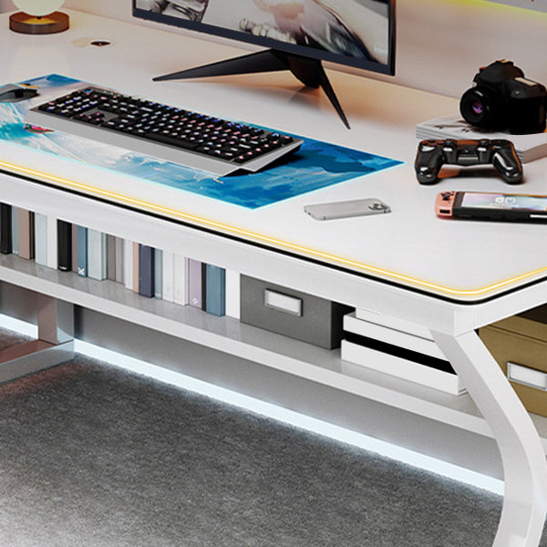 Modern Wooden Computer Desk Cable Management Rectangular Office Desk with Shelf