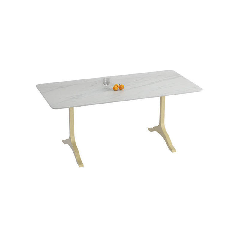 Glam Office Desk Rectangular White Writing Desk with Metal Legs