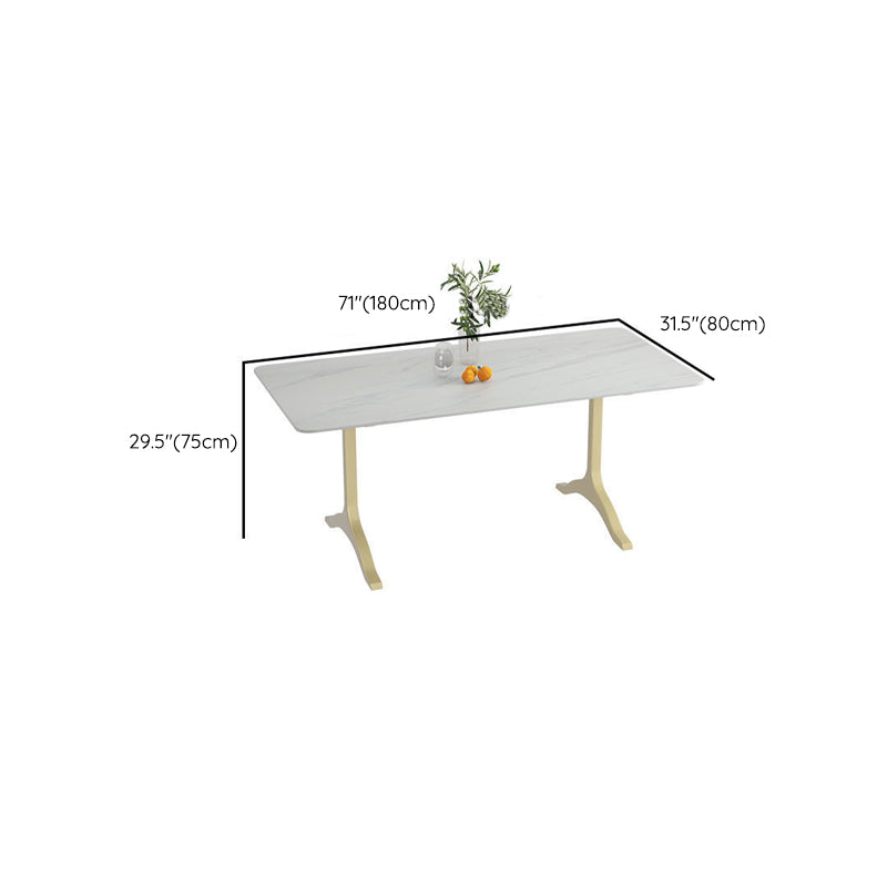 Glam Office Desk Rectangular White Writing Desk with Metal Legs