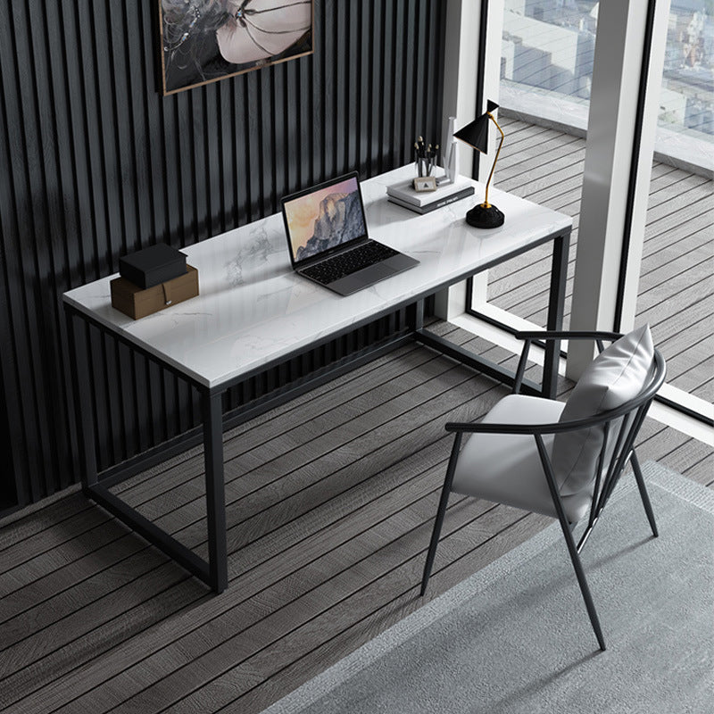 Contemporary White Office Desk with Metal Legs Marble Writing Desk