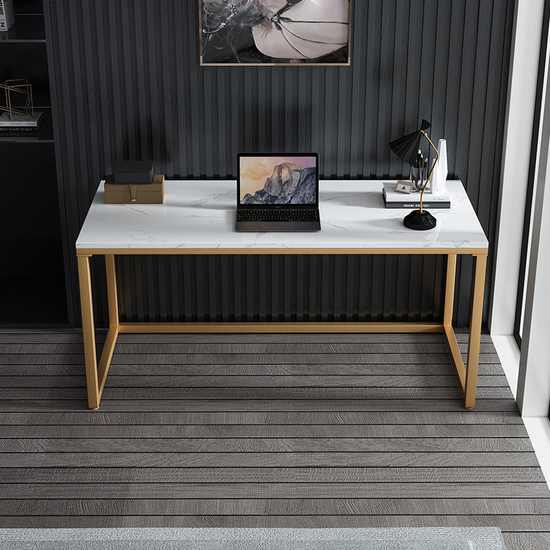 Contemporary White Office Desk with Metal Legs Marble Writing Desk