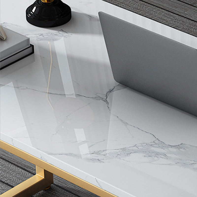 Contemporary White Office Desk with Metal Legs Marble Writing Desk