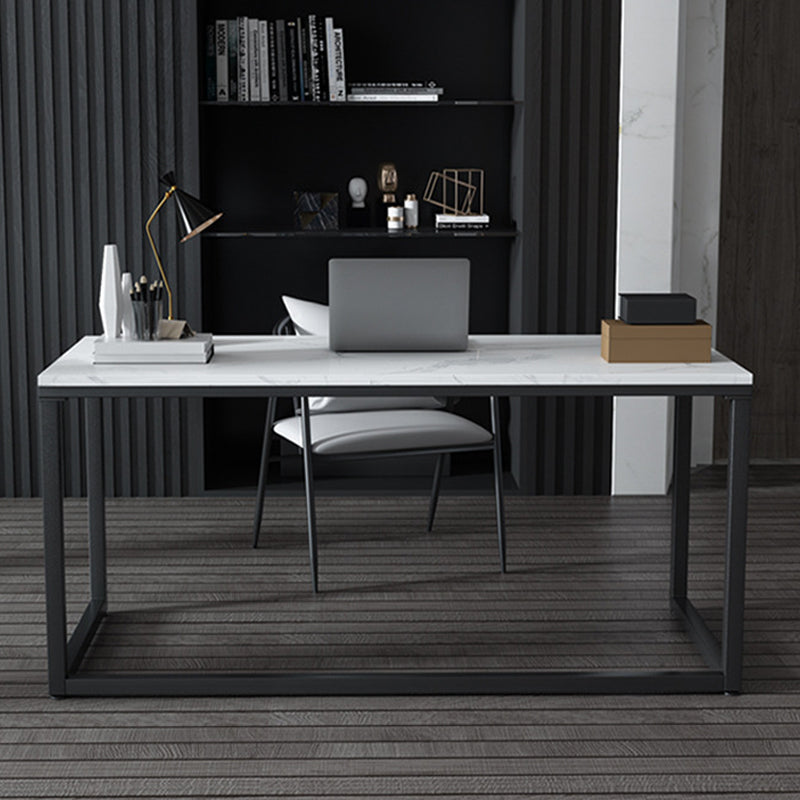 Contemporary White Office Desk with Metal Legs Marble Writing Desk