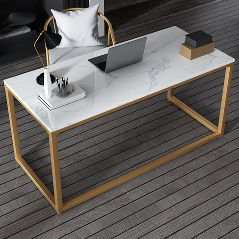 Contemporary White Office Desk with Metal Legs Marble Writing Desk