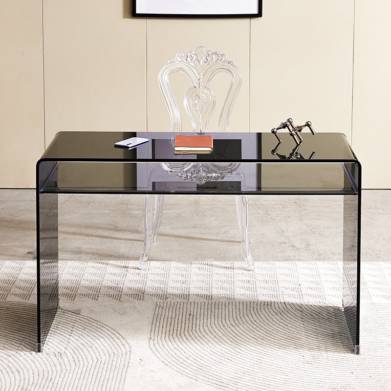 Contemporary Writing Desk Rectangular Glass Office Desk with Storage