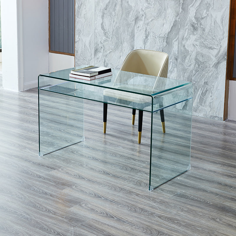 Contemporary Writing Desk Rectangular Glass Office Desk with Storage