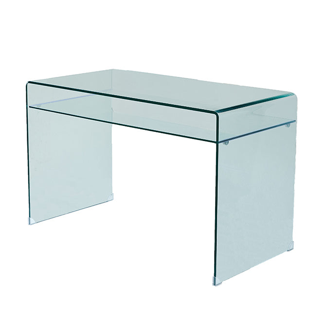 Contemporary Writing Desk Rectangular Glass Office Desk with Storage