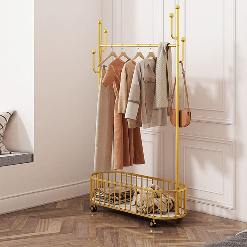 Glam Metallic Coat Hanger Pure Color Hooks Design Free Standing Coat Rack