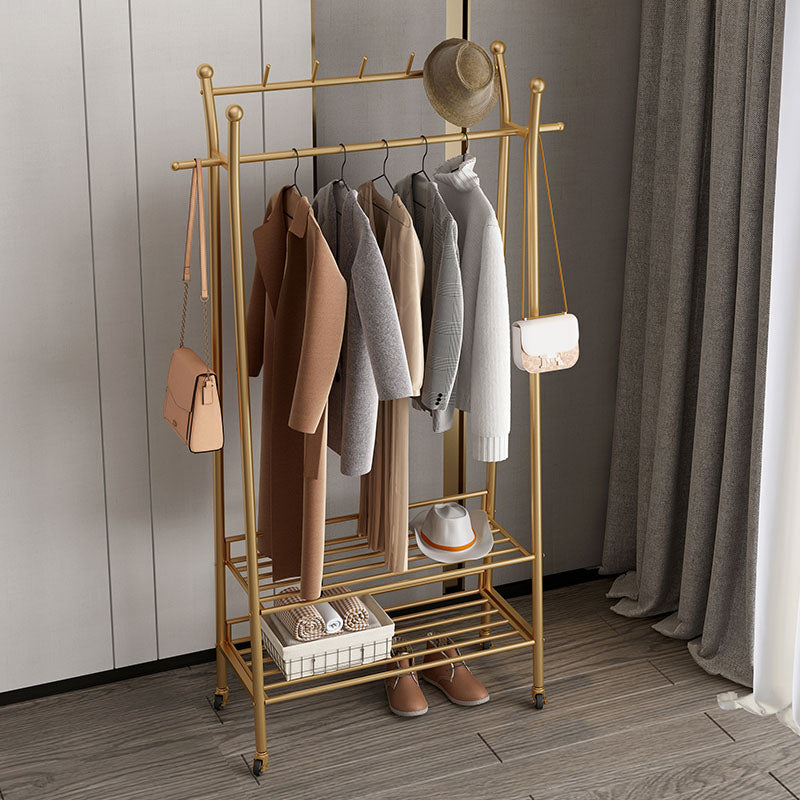 Contemporary Coat Rack Metal Framed Hanging Rail Storage Shelving and 2 Hooks Hall Stand