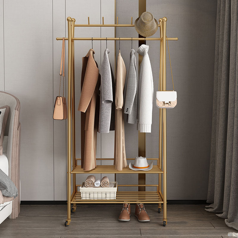 Contemporary Coat Rack Metal Framed Hanging Rail Storage Shelving and 2 Hooks Hall Stand