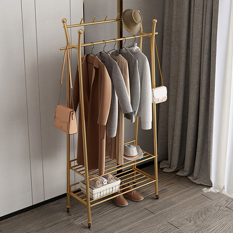 Contemporary Coat Rack Metal Framed Hanging Rail Storage Shelving and 2 Hooks Hall Stand