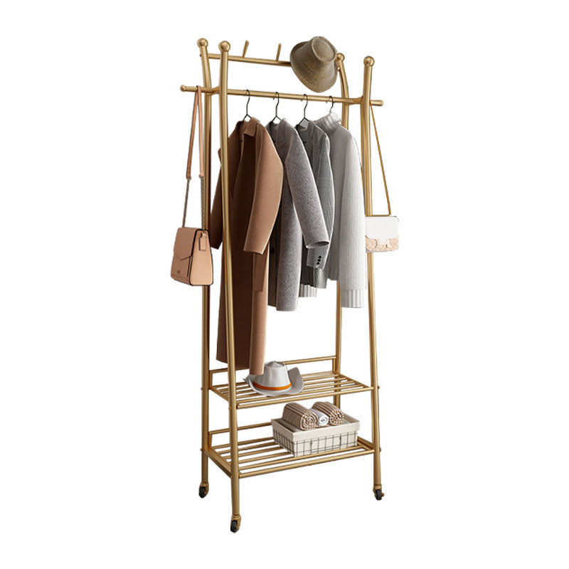 Contemporary Coat Rack Metal Framed Hanging Rail Storage Shelving and 2 Hooks Hall Stand