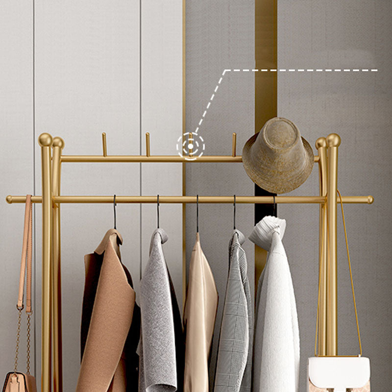 Contemporary Coat Rack Metal Framed Hanging Rail Storage Shelving and 2 Hooks Hall Stand