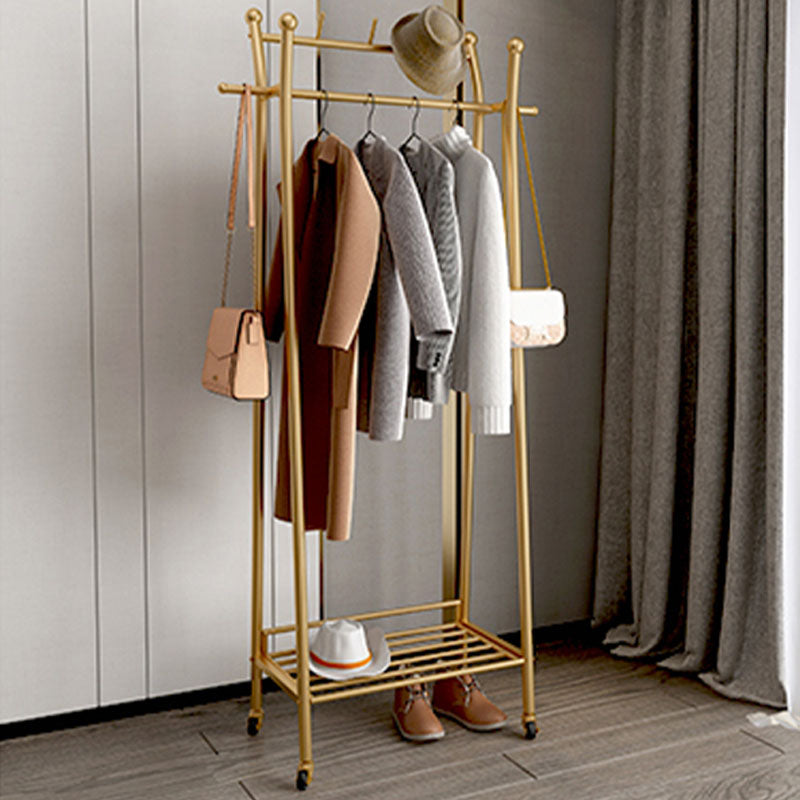 Contemporary Coat Rack Metal Framed Hanging Rail Storage Shelving and 2 Hooks Hall Stand