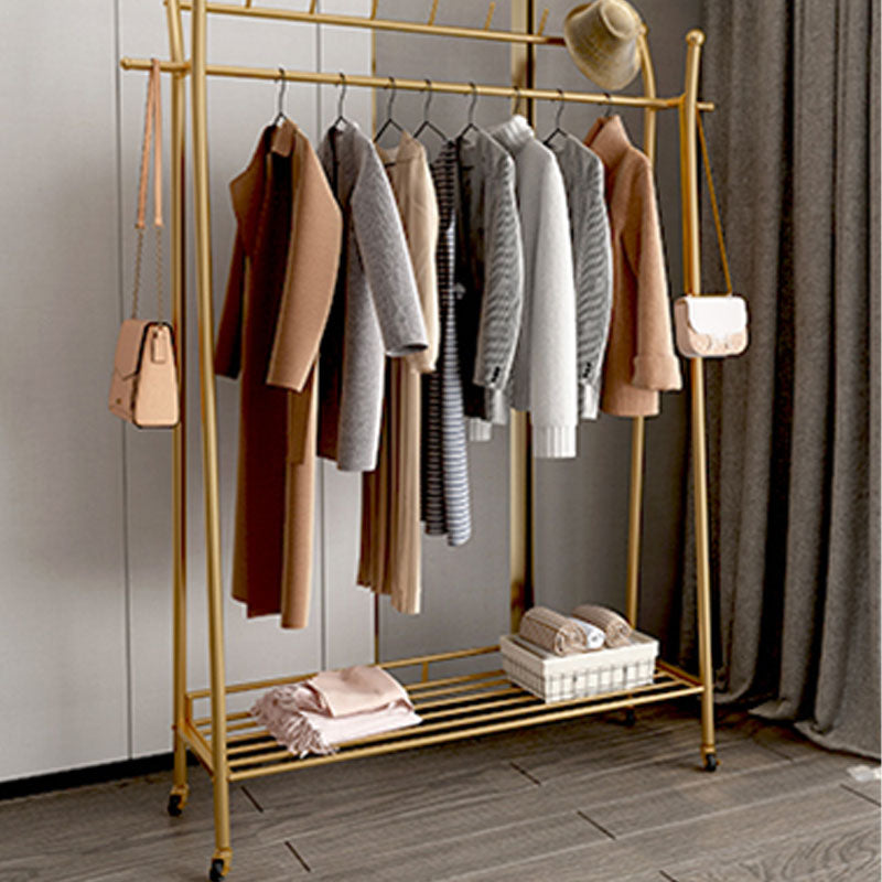 Contemporary Coat Rack Metal Framed Hanging Rail Storage Shelving and 2 Hooks Hall Stand