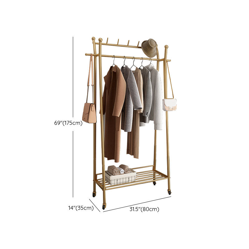 Contemporary Coat Rack Metal Framed Hanging Rail Storage Shelving and 2 Hooks Hall Stand