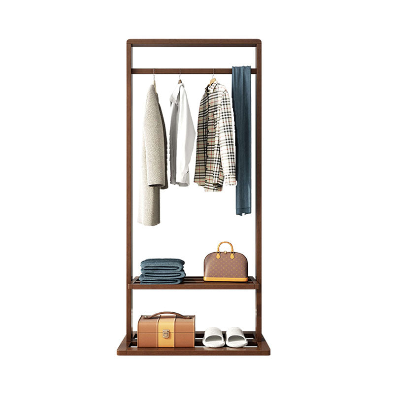 Classic Solid Wood Clothes Hanger Free Standing Coat Rack with Storage Shelving