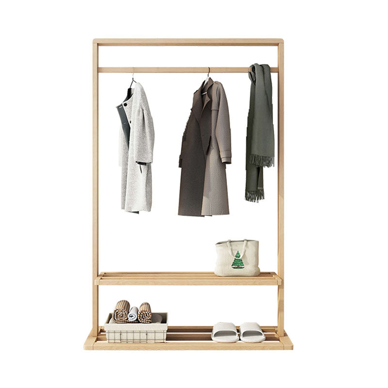 Classic Solid Wood Clothes Hanger Free Standing Coat Rack with Storage Shelving