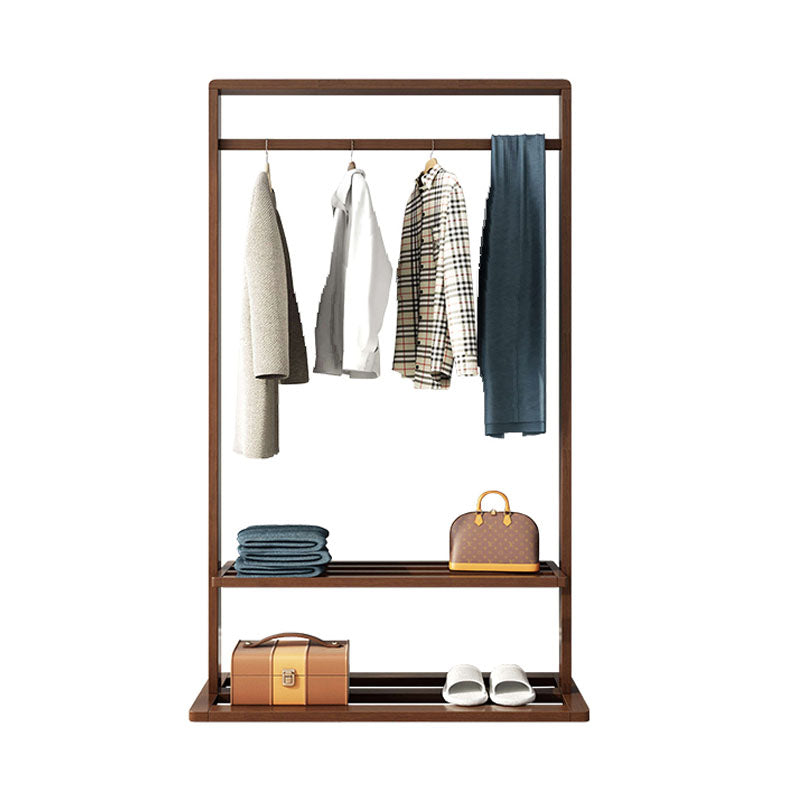 Classic Solid Wood Clothes Hanger Free Standing Coat Rack with Storage Shelving