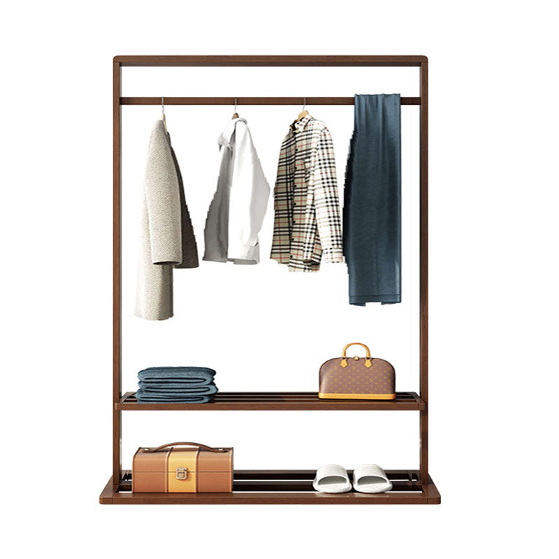 Classic Solid Wood Clothes Hanger Free Standing Coat Rack with Storage Shelving