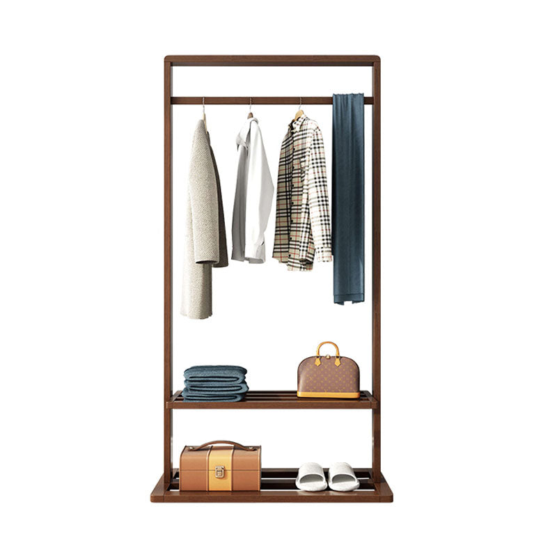 Classic Solid Wood Clothes Hanger Free Standing Coat Rack with Storage Shelving