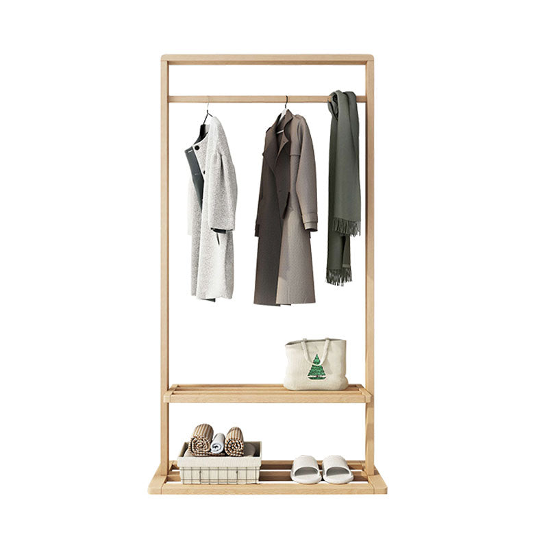 Classic Solid Wood Clothes Hanger Free Standing Coat Rack with Storage Shelving