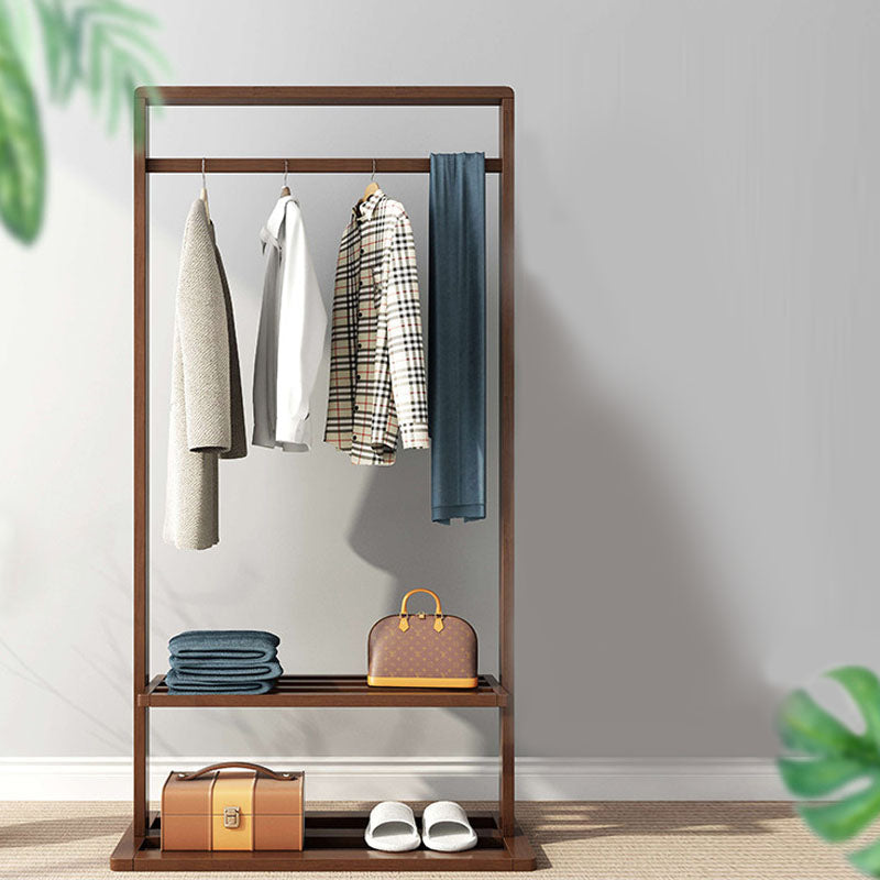 Classic Solid Wood Clothes Hanger Free Standing Coat Rack with Storage Shelving