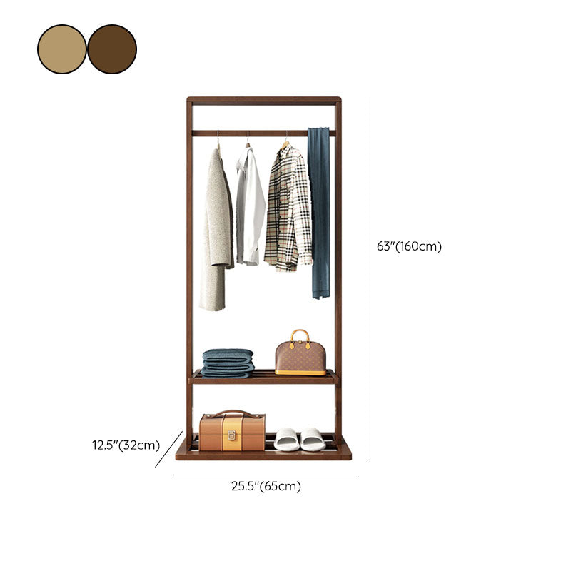 Classic Solid Wood Clothes Hanger Free Standing Coat Rack with Storage Shelving