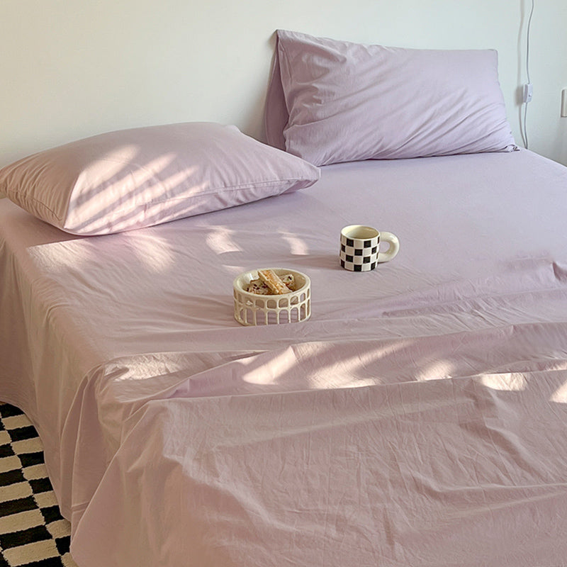 Fade Resistant Sheet Whole Colored Soft Cotton Breathable Bed Sheet Set