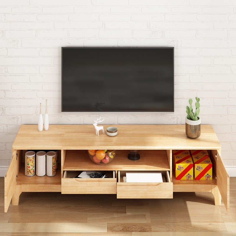 Contemporary Rubber Wood TV Stand Console Open Storage TV Media Stand for Living Room