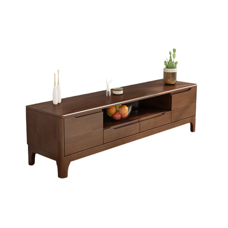 Contemporary Rubber Wood TV Stand Console Open Storage TV Media Stand for Living Room