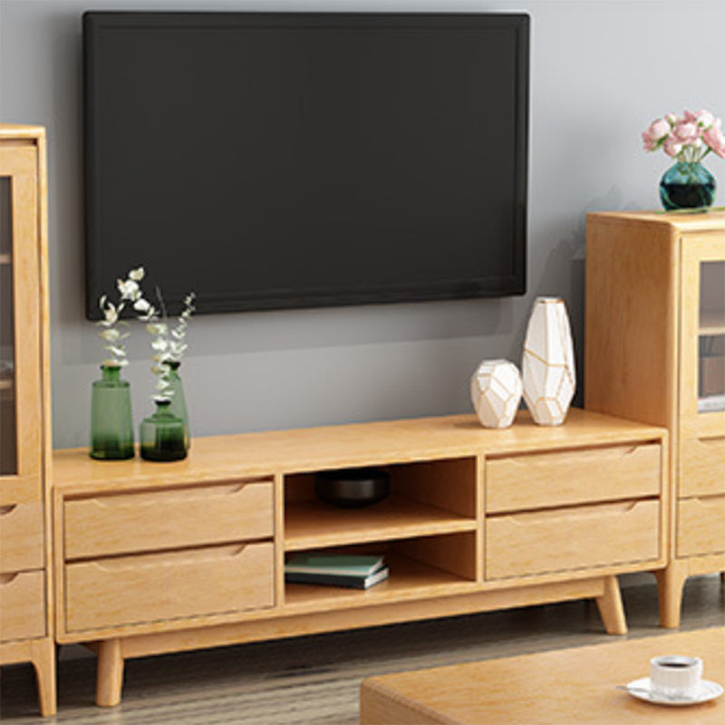 Contemporary Rubber Wood TV Console Open Storage TV Media Stand for Living Room