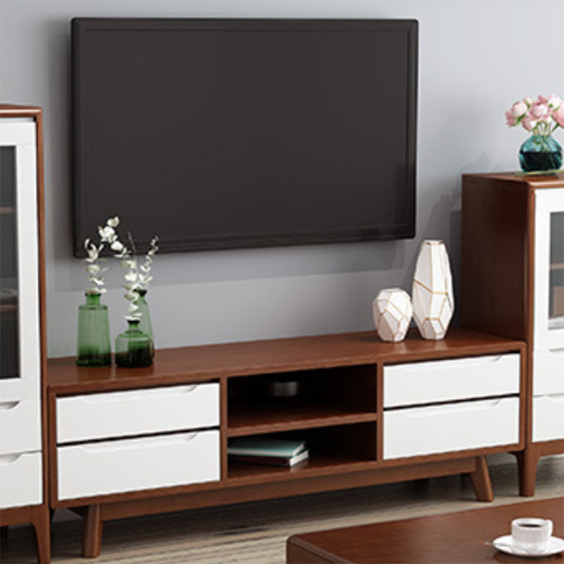 Contemporary Rubber Wood TV Console Open Storage TV Media Stand for Living Room