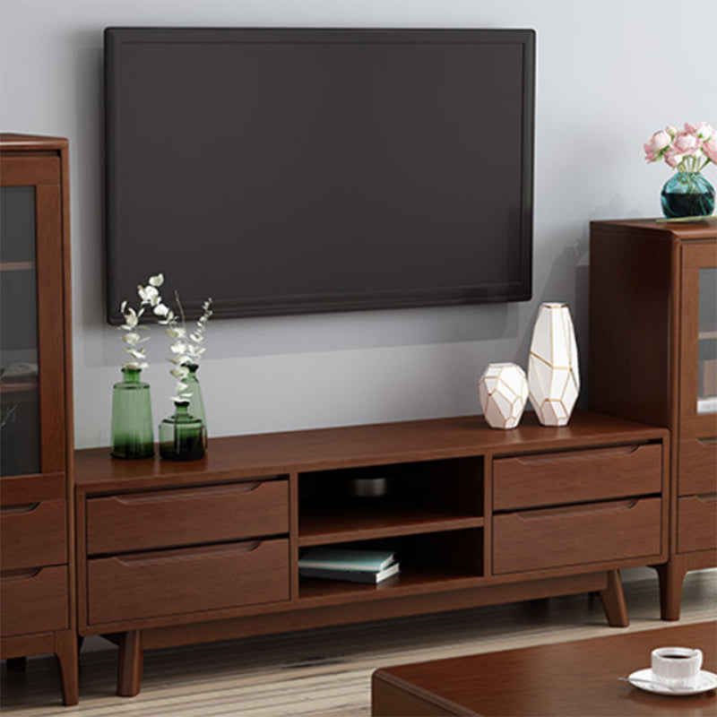 Contemporary Rubber Wood TV Console Open Storage TV Media Stand for Living Room