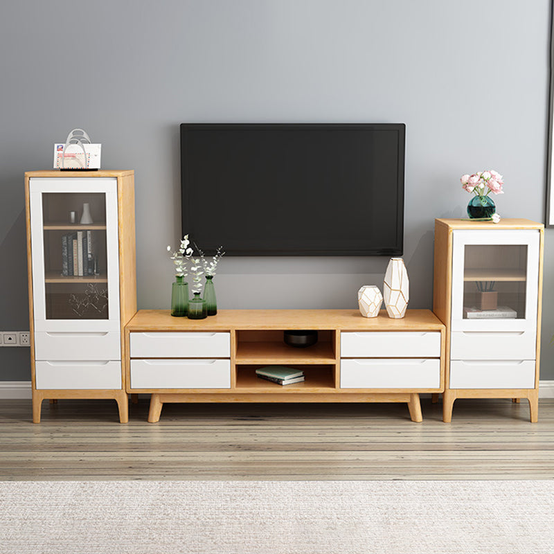 Contemporary Rubber Wood TV Console Open Storage TV Media Stand for Living Room