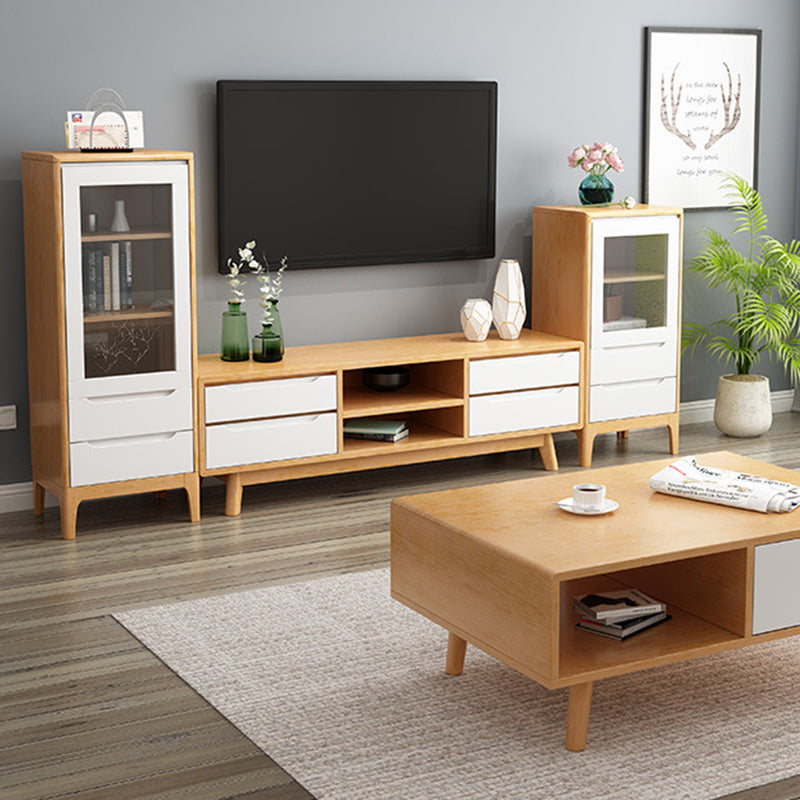 Contemporary Rubber Wood TV Console Open Storage TV Media Stand for Living Room