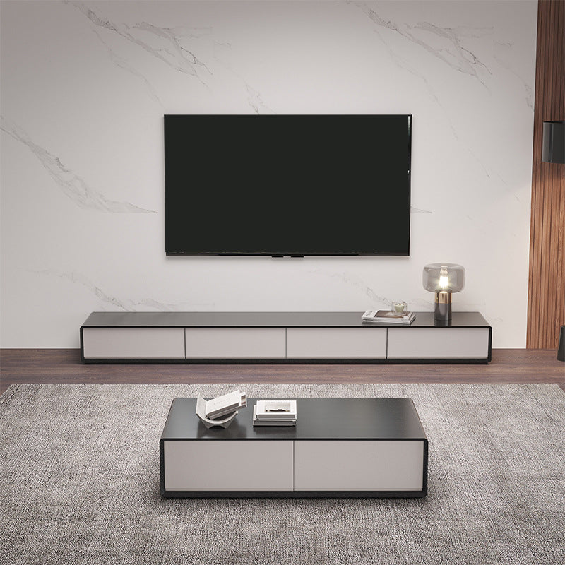 Modern Wood TV Stand Console Black TV Media Stand with Drawers for Living Room