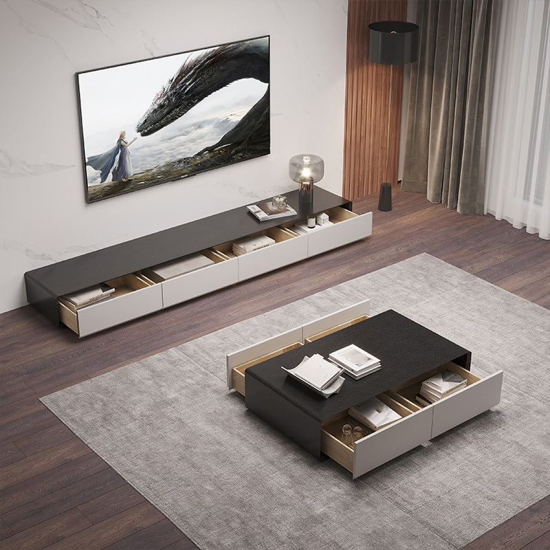 Modern Wood TV Stand Console Black TV Media Stand with Drawers for Living Room