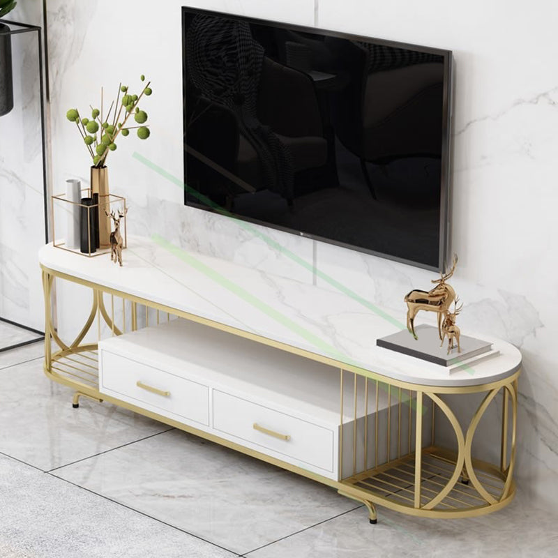 Glam Stone TV Media Stand Open Shelving TV Stand Console with Drawers