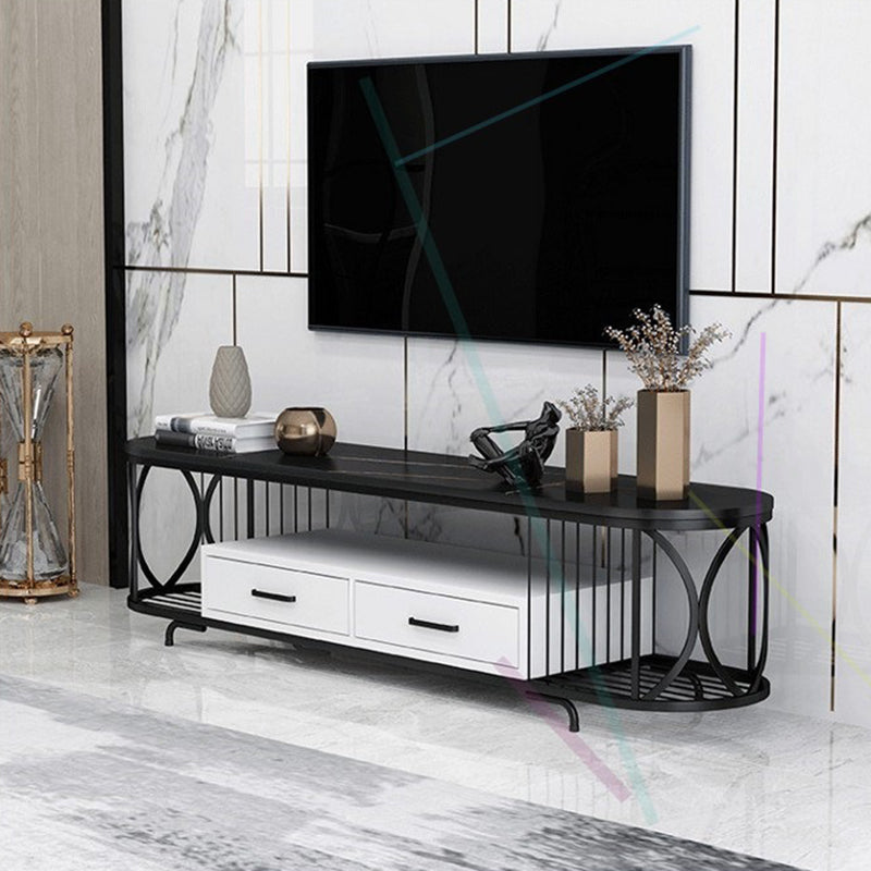 Glam Stone TV Media Stand Open Shelving TV Stand Console with Drawers