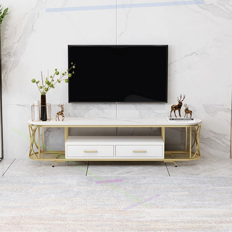 Glam Stone TV Media Stand Open Shelving TV Stand Console with Drawers