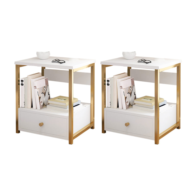 Contemporary Bed Nightstand Open Storage Night Table with Drawer