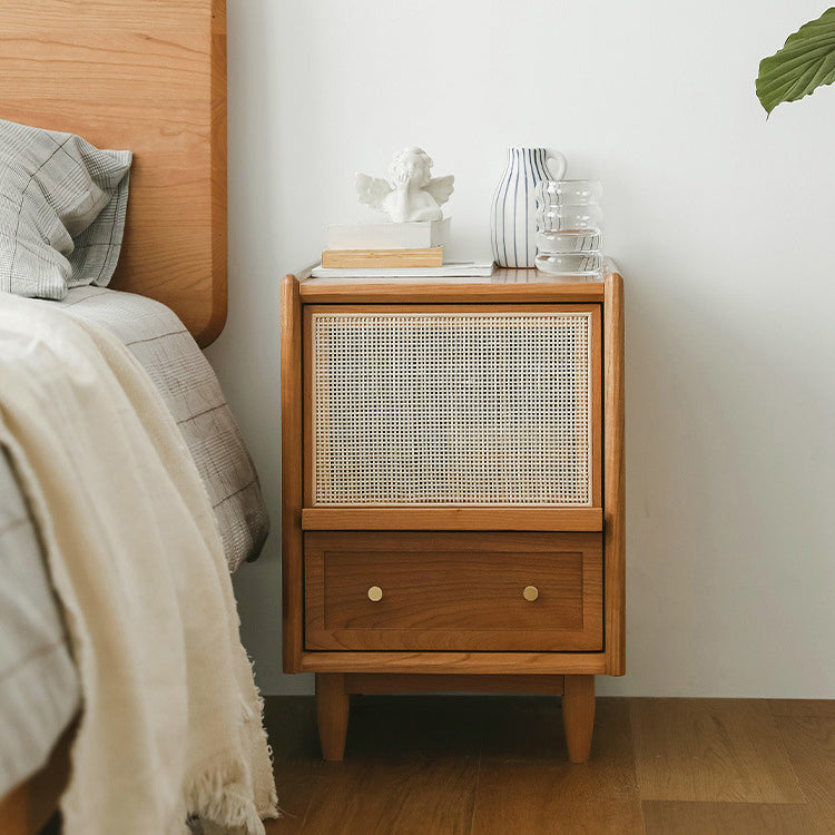 Rattan Bed Nightstand Modern Minimalist Bedside Table with Drawers