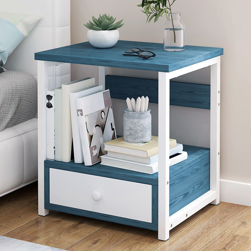 Contemporary Bed Nightstand Open Storage Night Table with Drawer