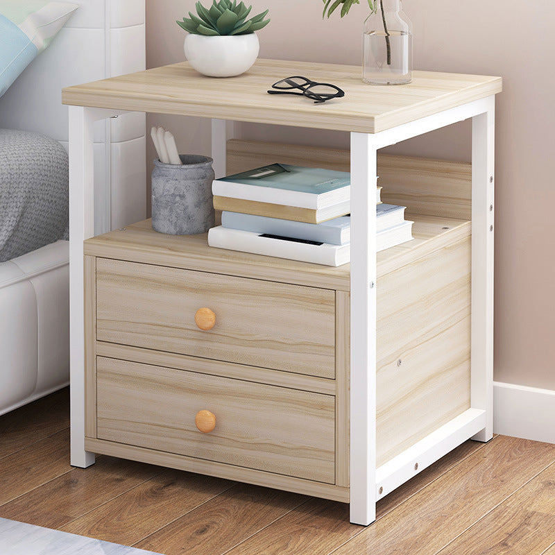 Contemporary Bed Nightstand Open Storage Night Table with Drawer