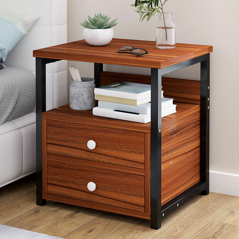 Contemporary Bed Nightstand Open Storage Night Table with Drawer