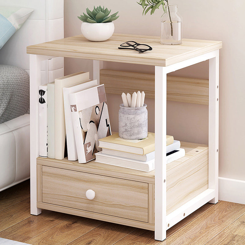 Contemporary Bed Nightstand Open Storage Night Table with Drawer