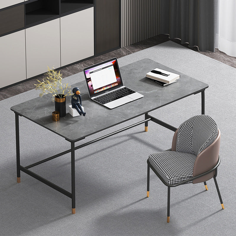 Industrial Rectangular Writing Desk H-Shape Office Desk Dark Taupe