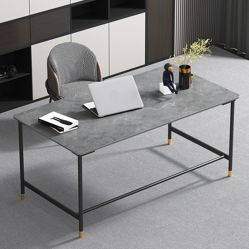 Industrial Rectangular Writing Desk H-Shape Office Desk Dark Taupe