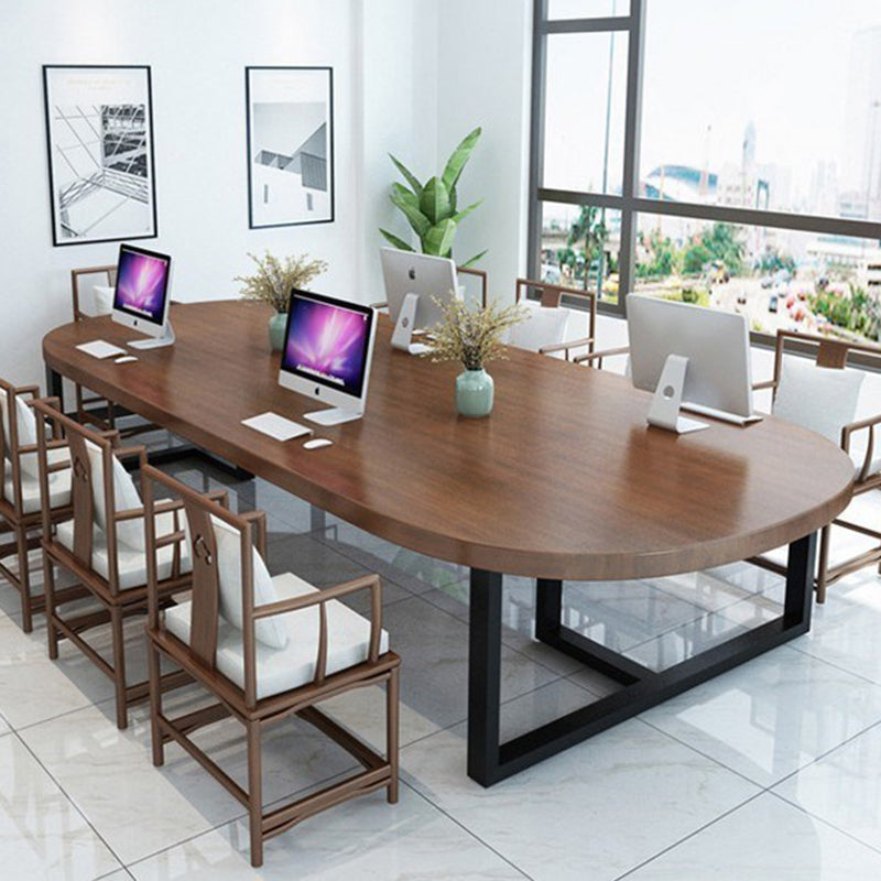 Industrial Office Desk Solid Wood Oval Brown Pine Writing Desk